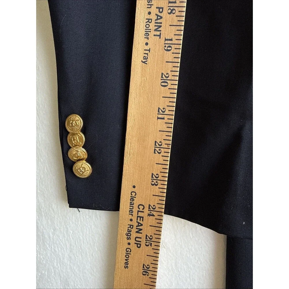 Lauren Ralph Lauren Mens 46R Navy Blue Wool Blazer Sport Coat Gold Crest Buttons